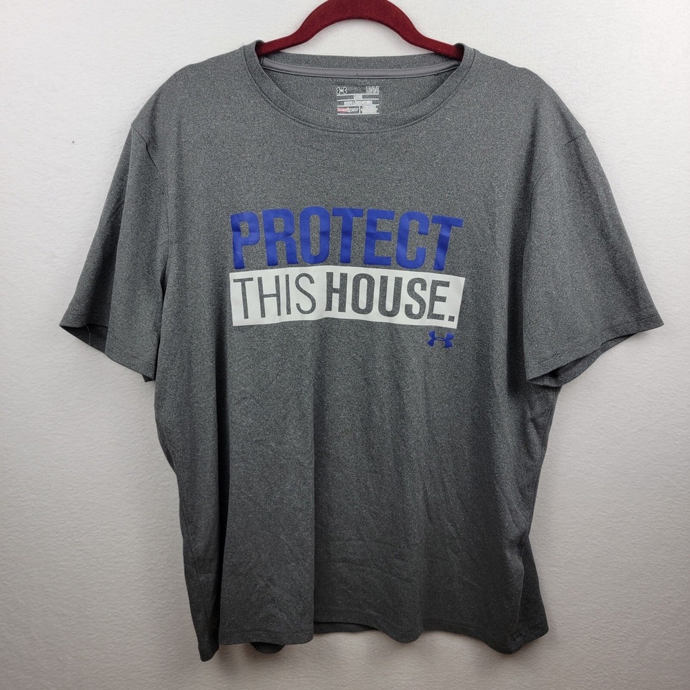 Under Armour Shirt Adult Men's Sz Large Loose Heat Gear Gray Protect This House